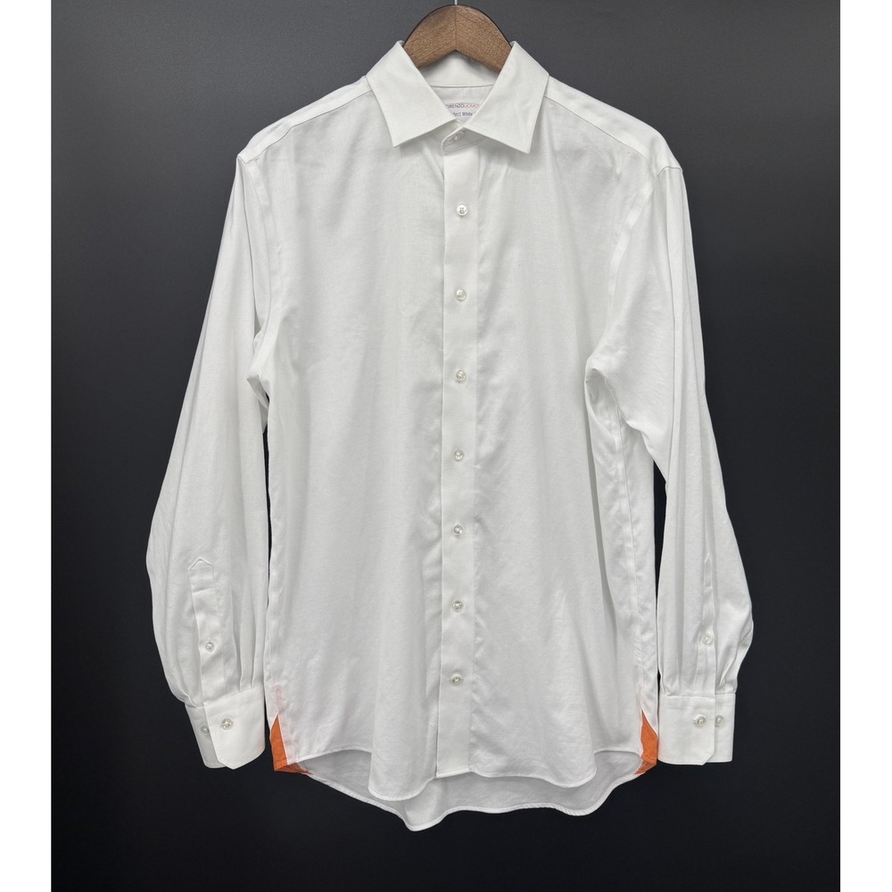 Lorenzo Uomo Perfect White Shirt 16.5 34/35 Cotton Stretch Dress Contrast Trim